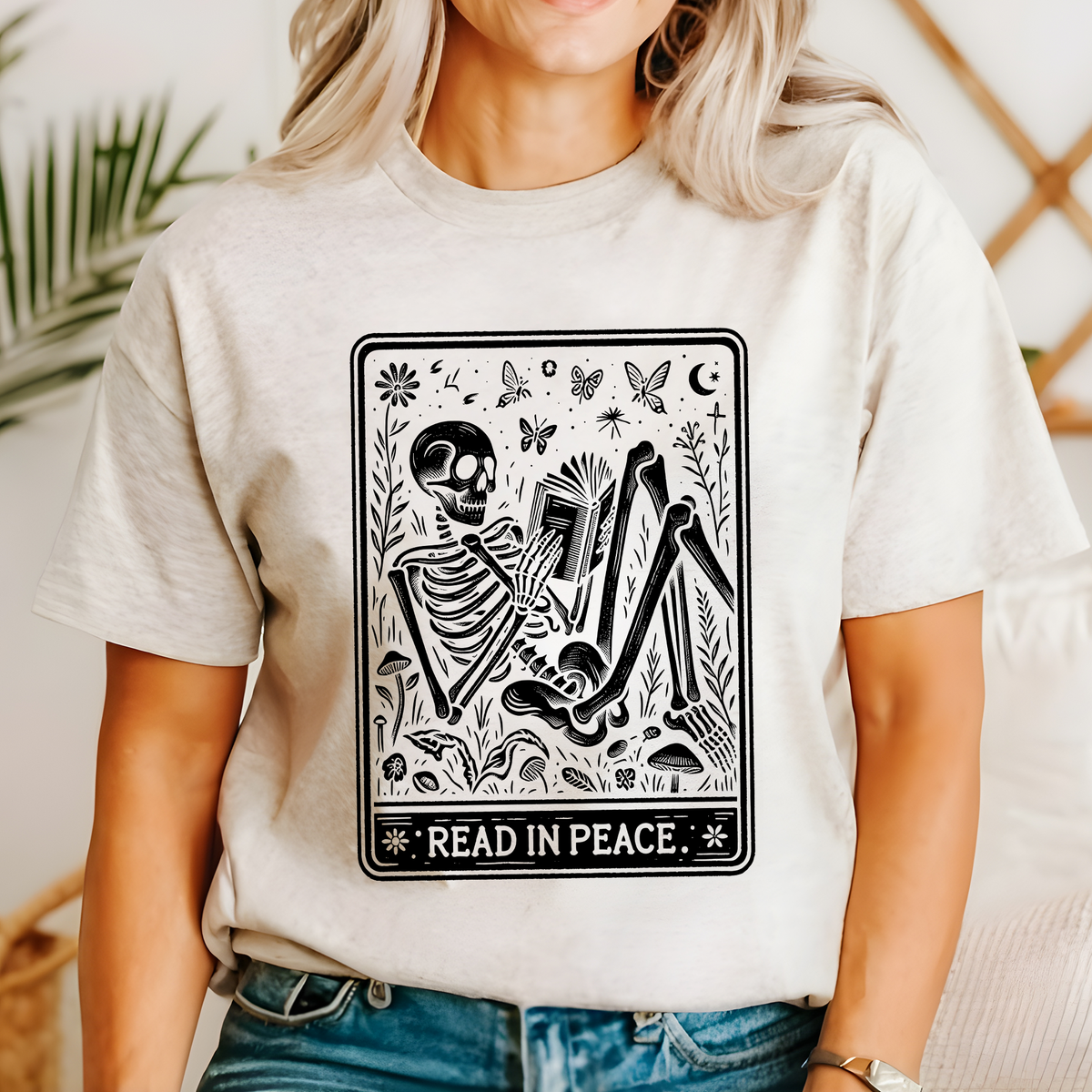 Read In Peace Tarot Skeleton Halloween Booktok Library Bookish Collector Edition Graphic Tee