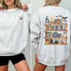 Reading Ghost Library Halloween Spooky Boo Front And Back Teacher Book Lover Sweatshirt