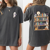Reading Ghost Halloween Library Spooky Front Back Teacher Boo Comfort Colors Tee