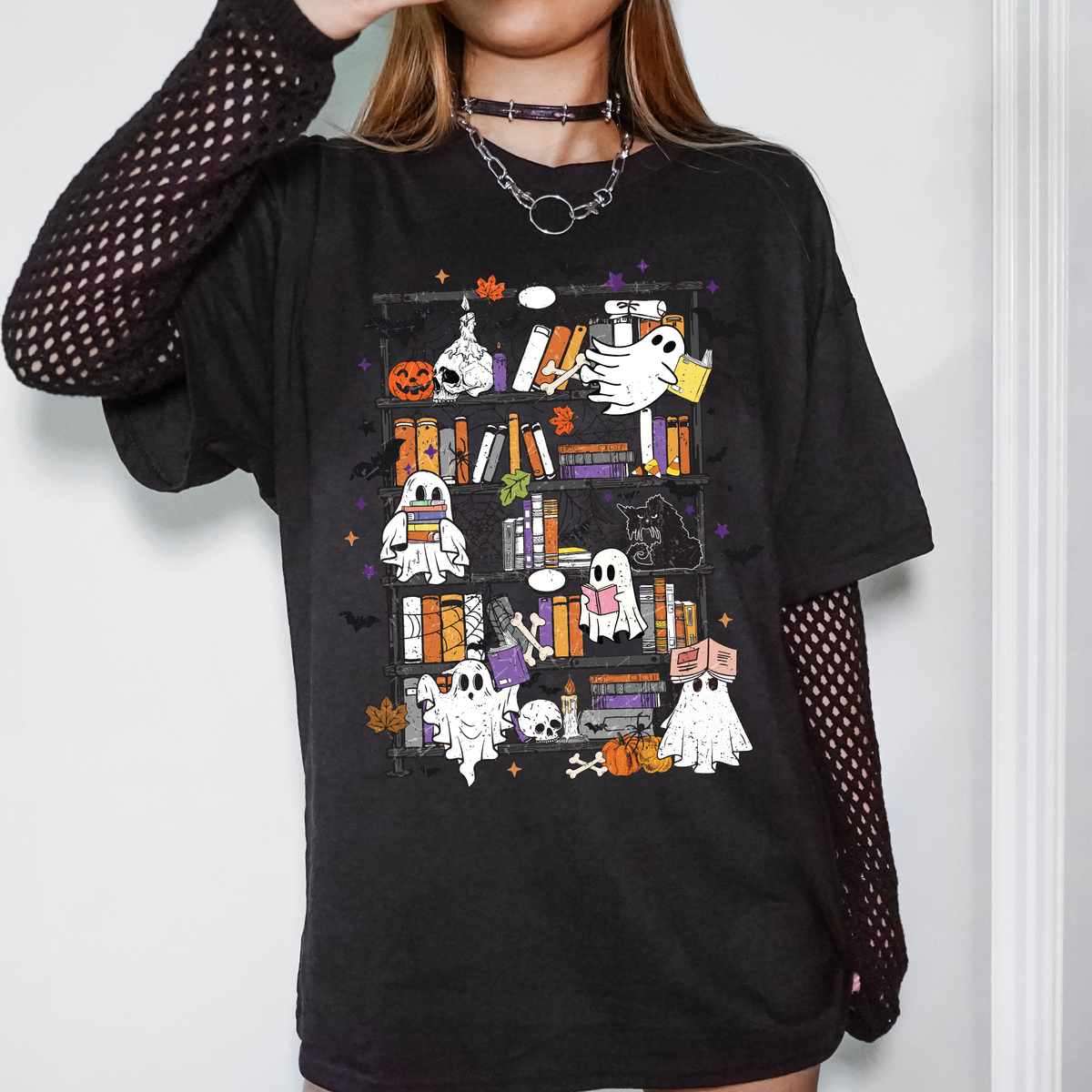 Reading Ghosts Bookish Library Spooky Halloween Classic Edition Book Lover Graphic Tee