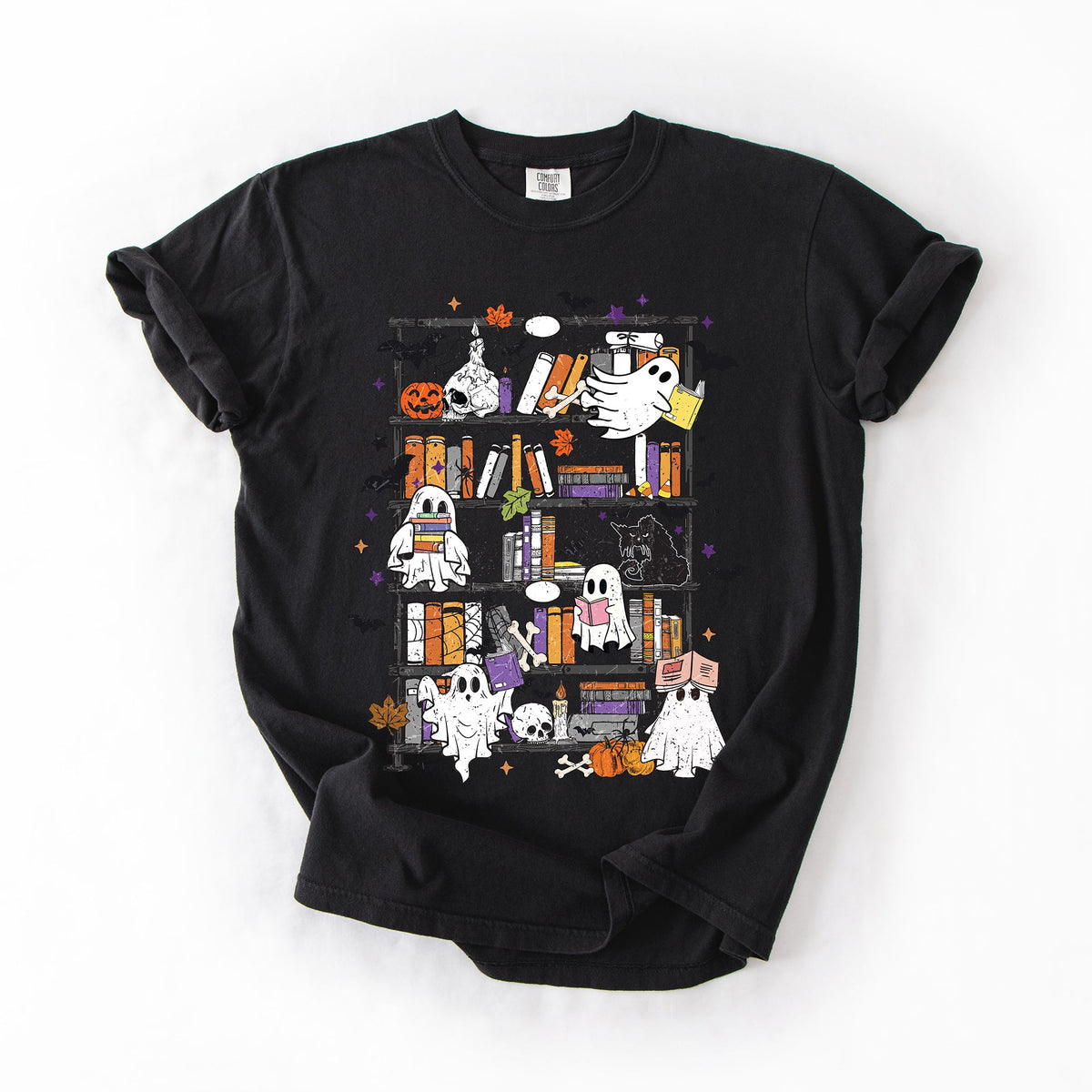 Reading Ghosts Bookish Library Spooky Halloween Booktok Classic Literary Lovers Cozy Comfort Colors Tee
