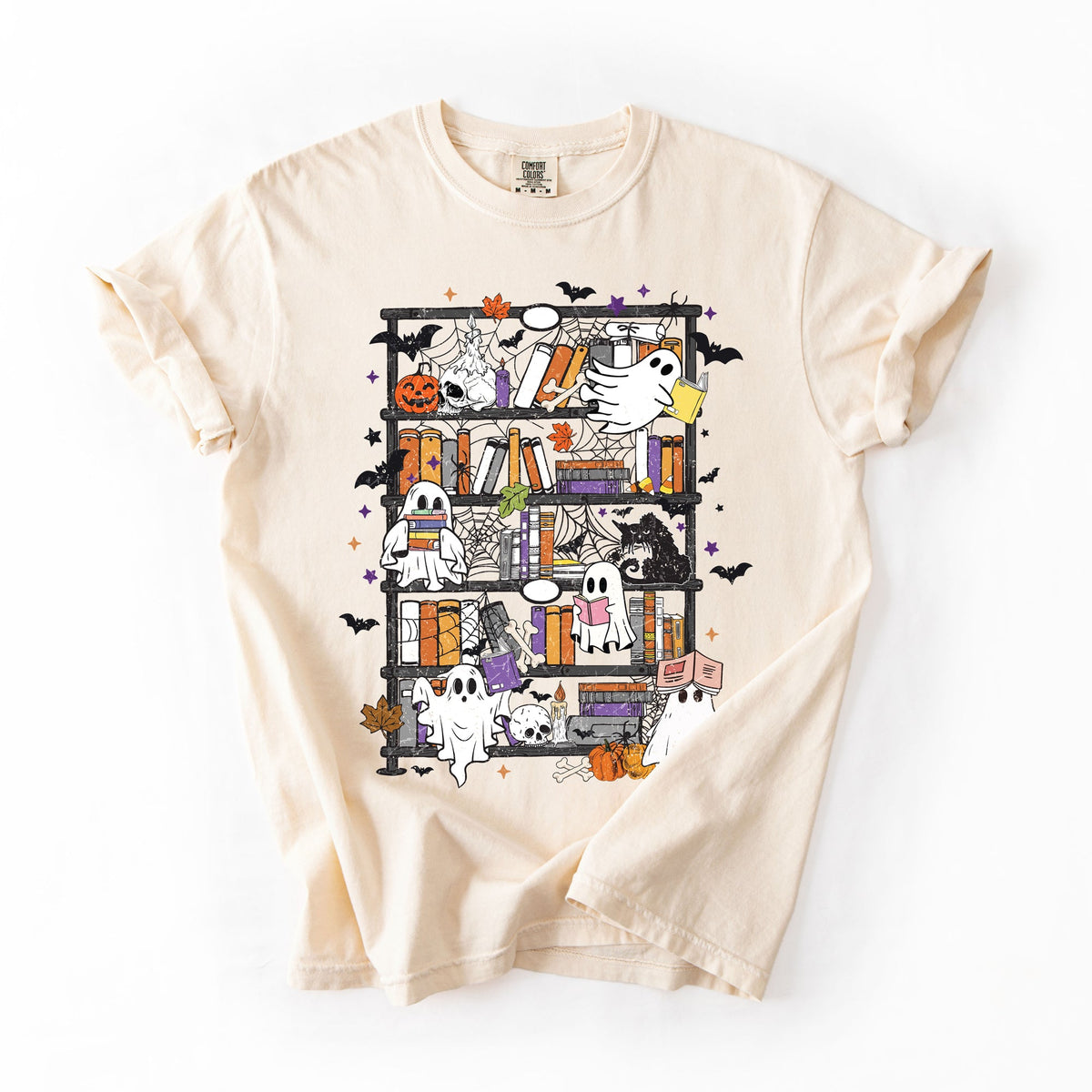 Reading Ghosts Bookish Library Spooky Halloween Booktok Classic Literary Lovers Cozy Comfort Colors Tee