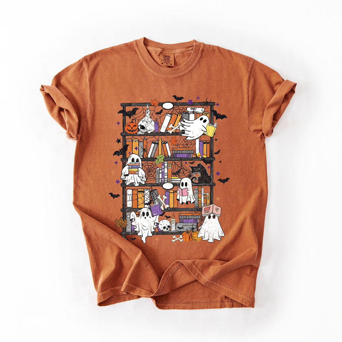 Reading Ghosts Bookish Library Spooky Halloween Booktok Classic Literary Lovers Cozy Comfort Colors Tee