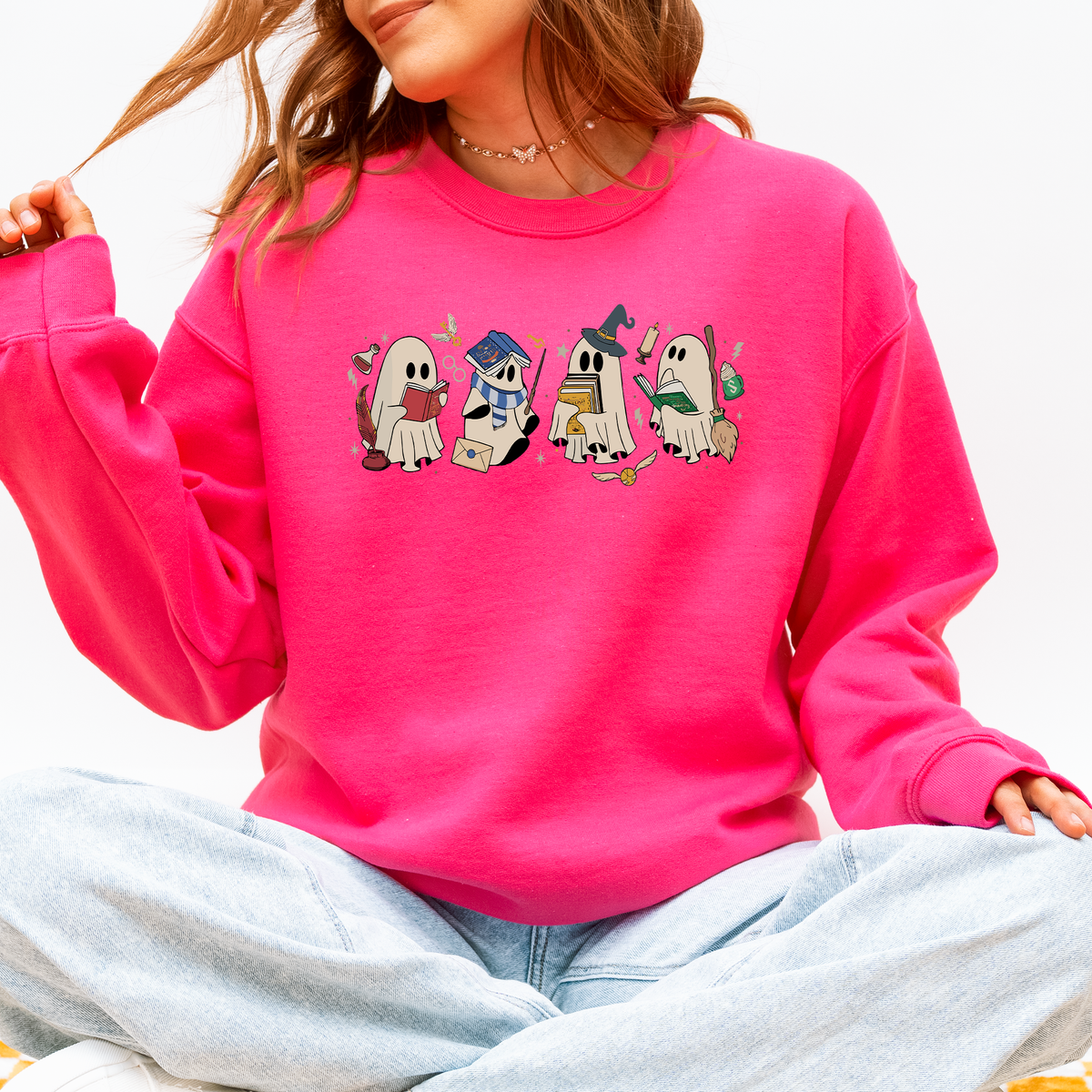 Reading Ghosts, Witches, Wizards, Halloween Graphic Sweatshirt