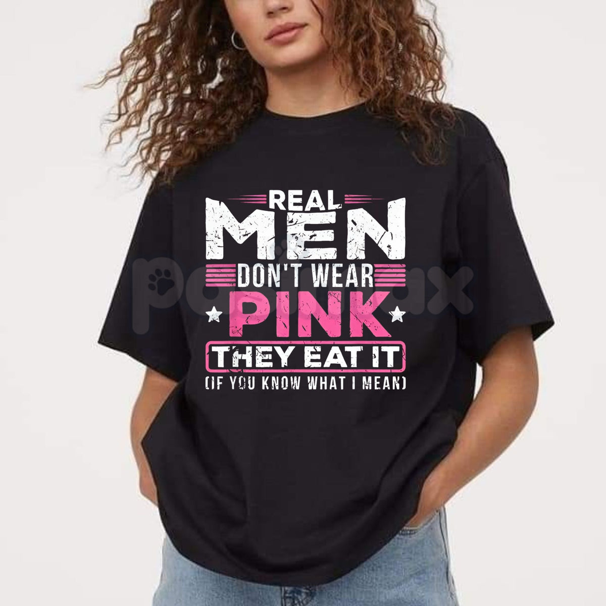 "Real Men Don't Wear Pink" Absurdist Cat T-Shirt - Funny Surreal Humor Graphic Tee, Irony Core Weird Text Shirt, Premium Heavyweight Unisex Streetwear, Bizarre Meme Culture Top, Sarcastic Nonsense Slogan Apparel