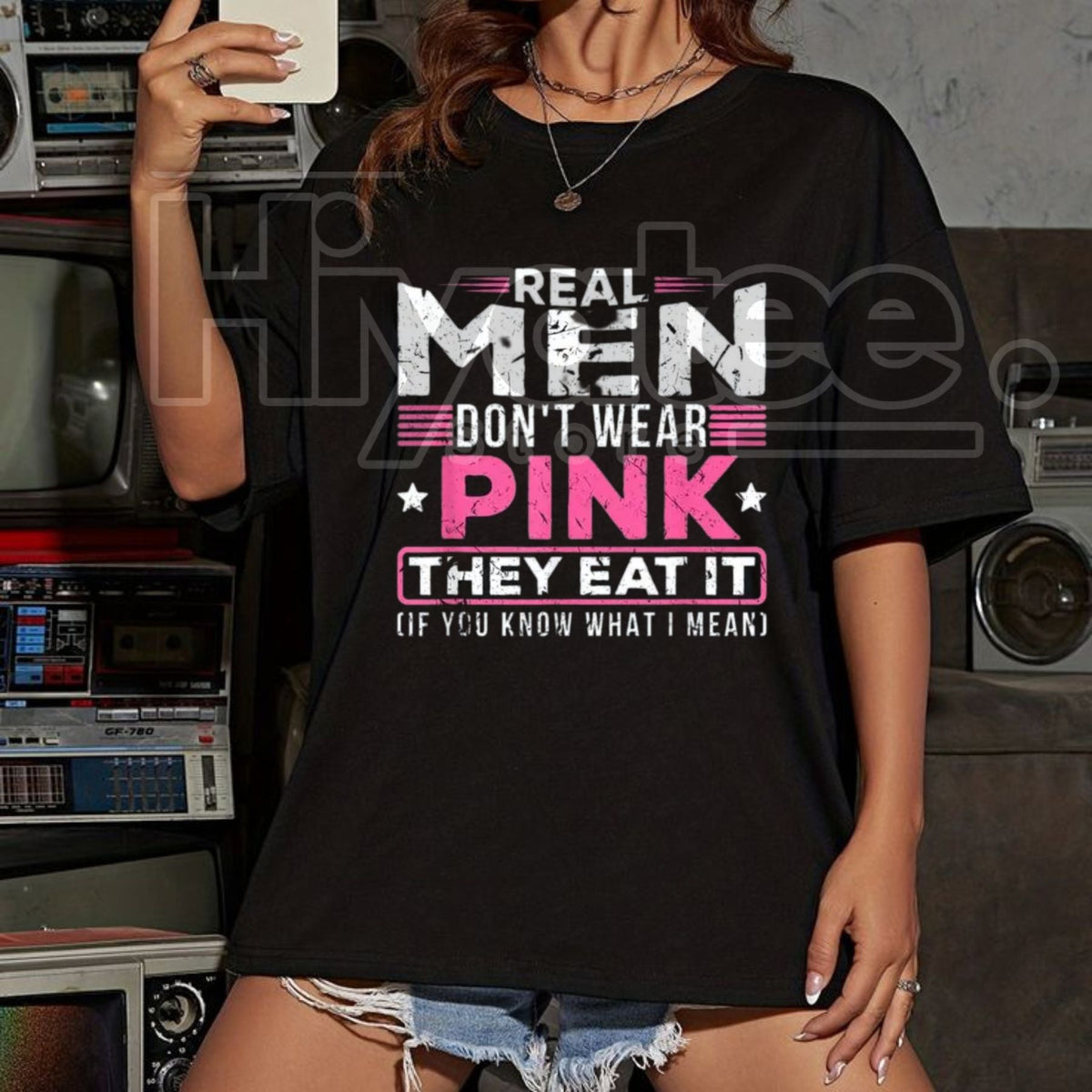 "Real Men Don't Wear Pink" Classic T-Shirt – Funny Sarcastic Cat Graphic Tee
