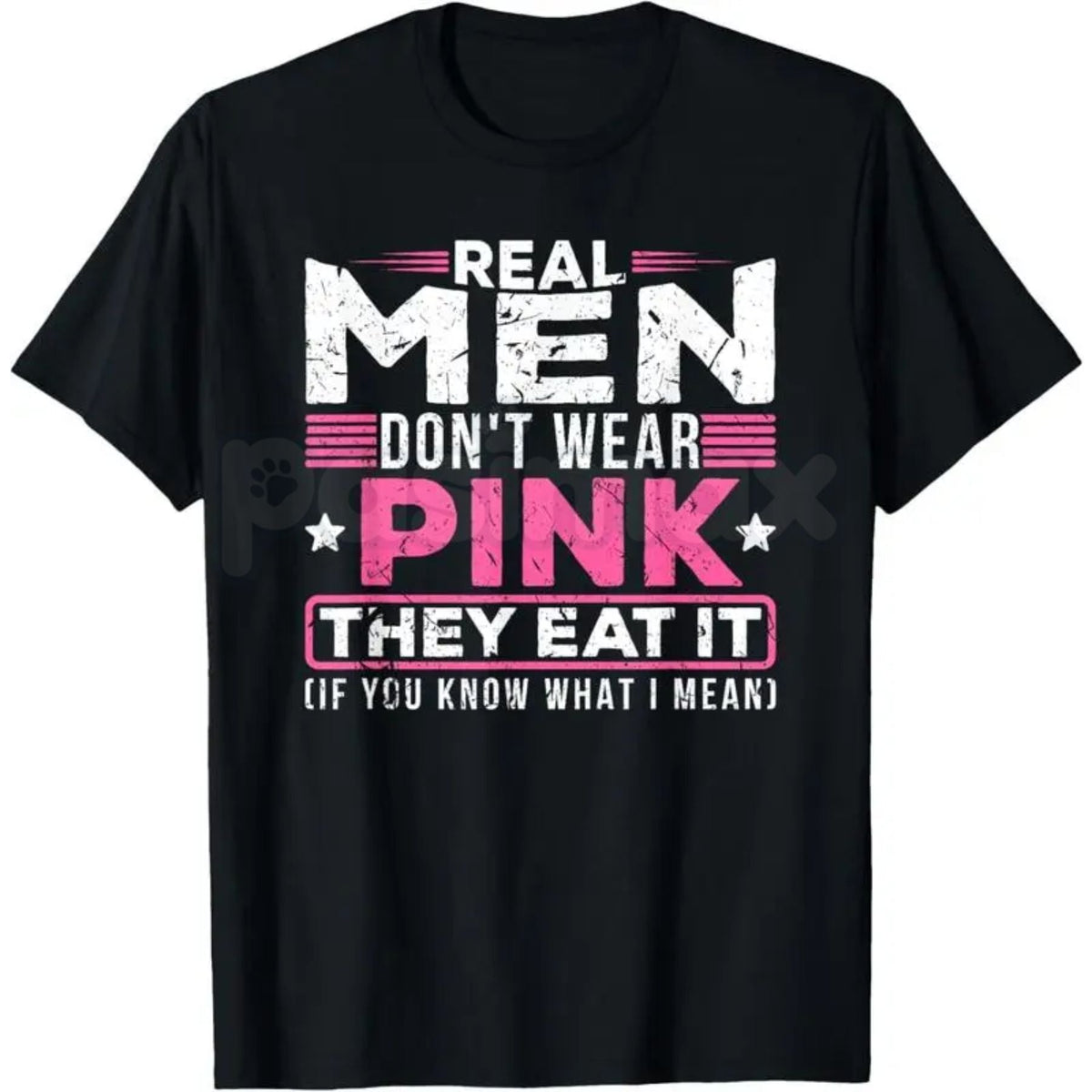 "Real Men Don't Wear Pink" Funny Cat T-Shirt - Absurdist Ironic Meme Graphic Tee, Surreal Humor Streetwear, Nonsensical Slogan Weirdcore Shirt