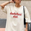 Rebellious Attitude Graphic Tee - Bold Gothic Letter Print Shirt, Unisex Edgy Aesthetic Apparel, Dark Aesthetic Streetwear