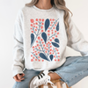Red Berry And Leaf Botanical Vintage Boho Nature Inspired Cozy Autumn Sweatshirt