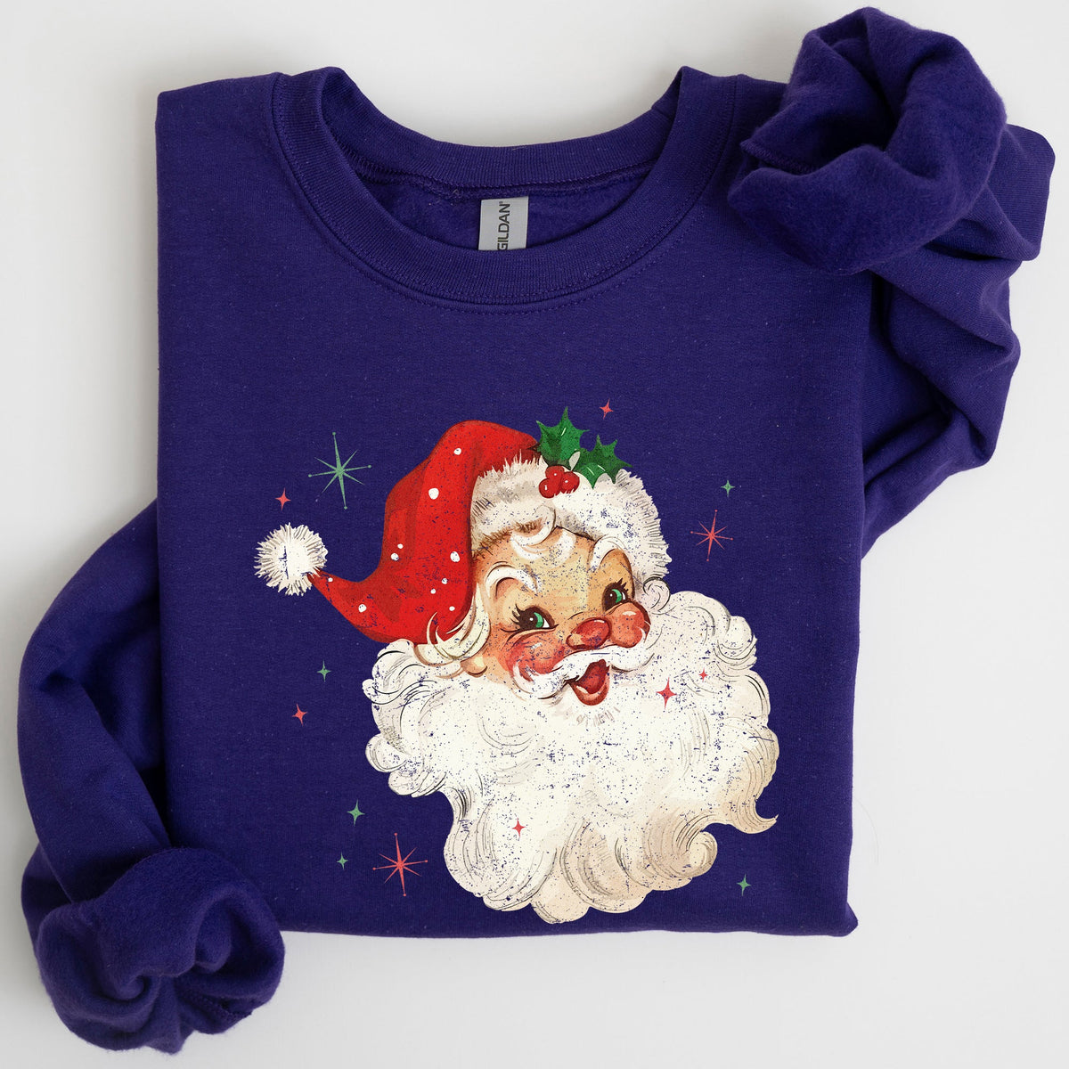 Red Retro Santa Claus Christmas Vintage Classic Snow Xmas Seasonal Ornament Sweatshirt