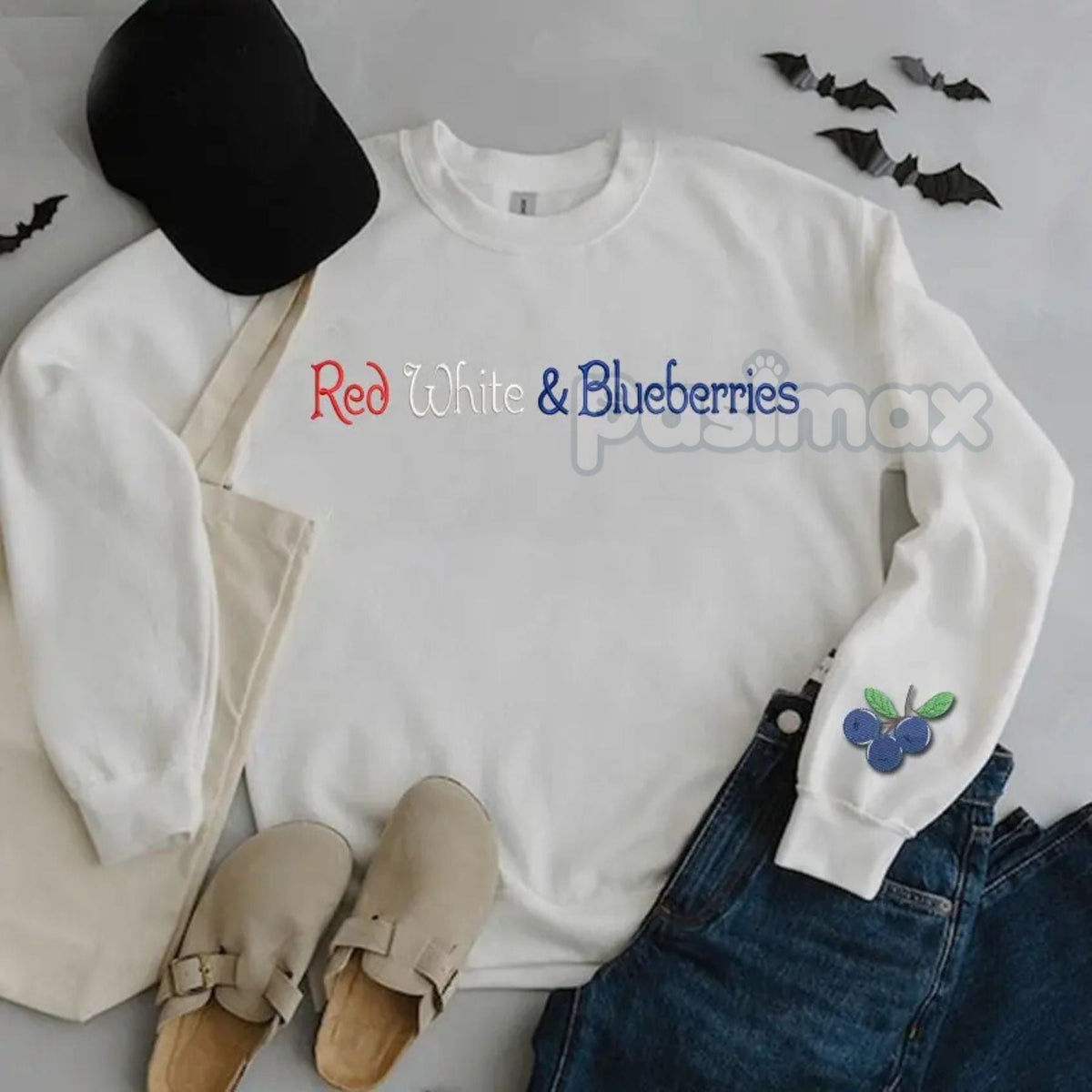 Red, White & Blueberries Embroidered Sweatshirt – Patriotic Crewneck