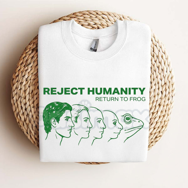 "Reject Humanity Return to Frog" Evolution T-Shirt - Funny Ironic Meme Graphic Tee, Absurdist Frog Lover Gift Shirt, Sarcastic Internet Culture Apparel