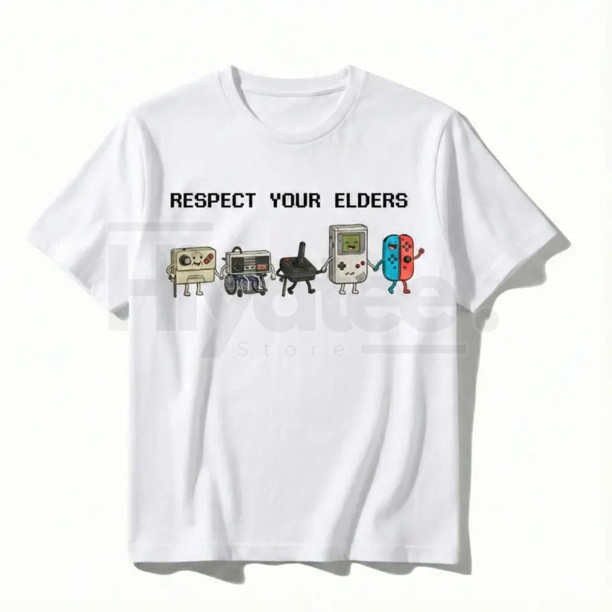 "Respect Your Elders" Retro Gamer Classic T-Shirt – Nostalgic 90s Pixel Art Controller Tee