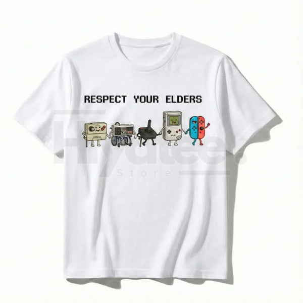 "Respect Your Elders" Retro Gamer Classic T-Shirt – Nostalgic 90s Pixel Art Controller Tee