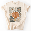 Retro Autumn Pumpkin and Flowers Watercolor Garden Scene Halloween Vibes Comfort Colors Tee
