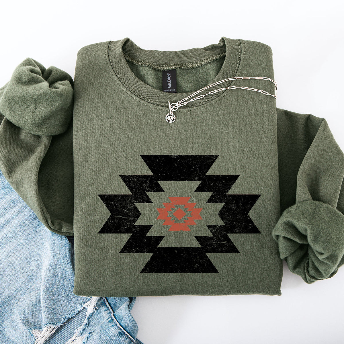 Retro Aztec Western Country Cowboy Desert Scene Inspired Outfit For Adventurous Spirits Sweatshirt
