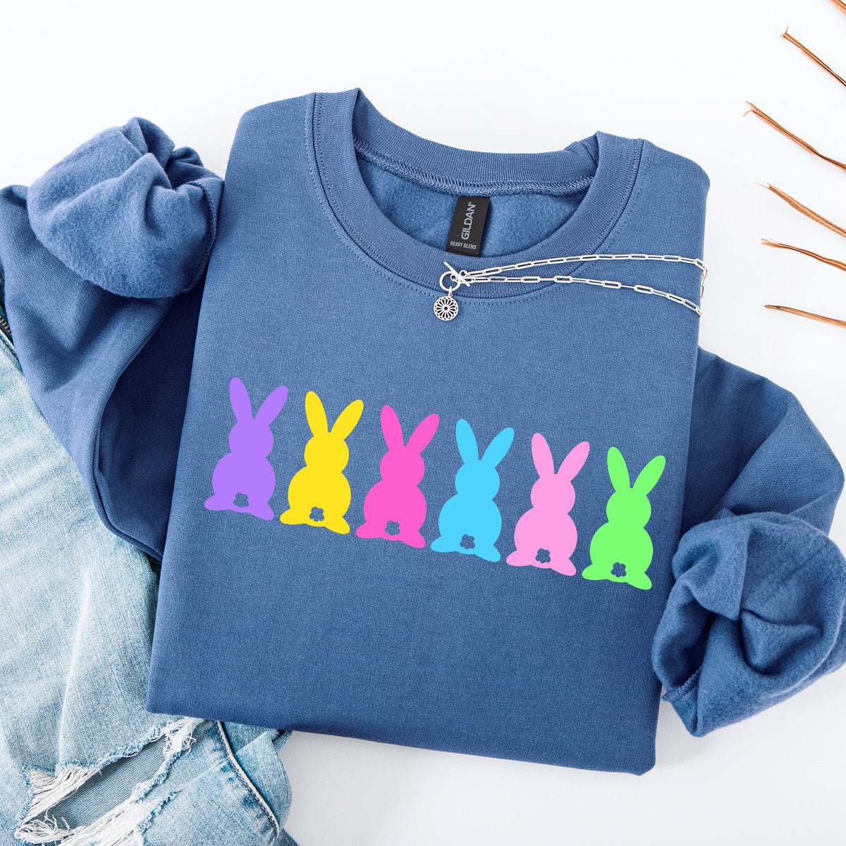 Retro Bunnies Colorful Pastel Easter Bunny Jesus Rabbit Holiday Graphic Sweatshirt