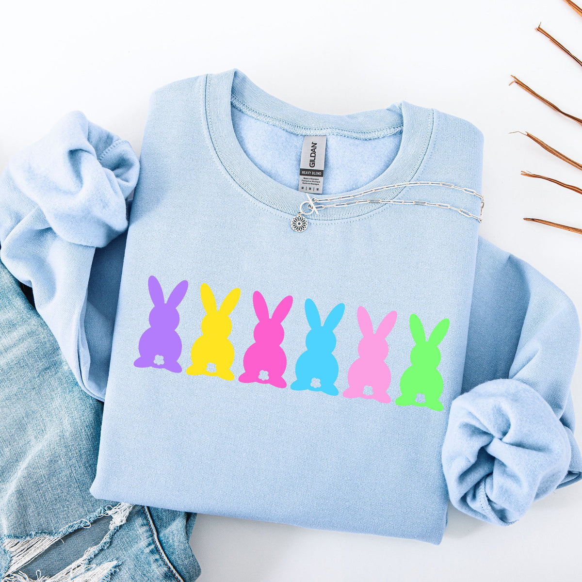 Retro Bunnies Colorful Pastel Easter Bunny Jesus Rabbit Holiday Graphic Sweatshirt