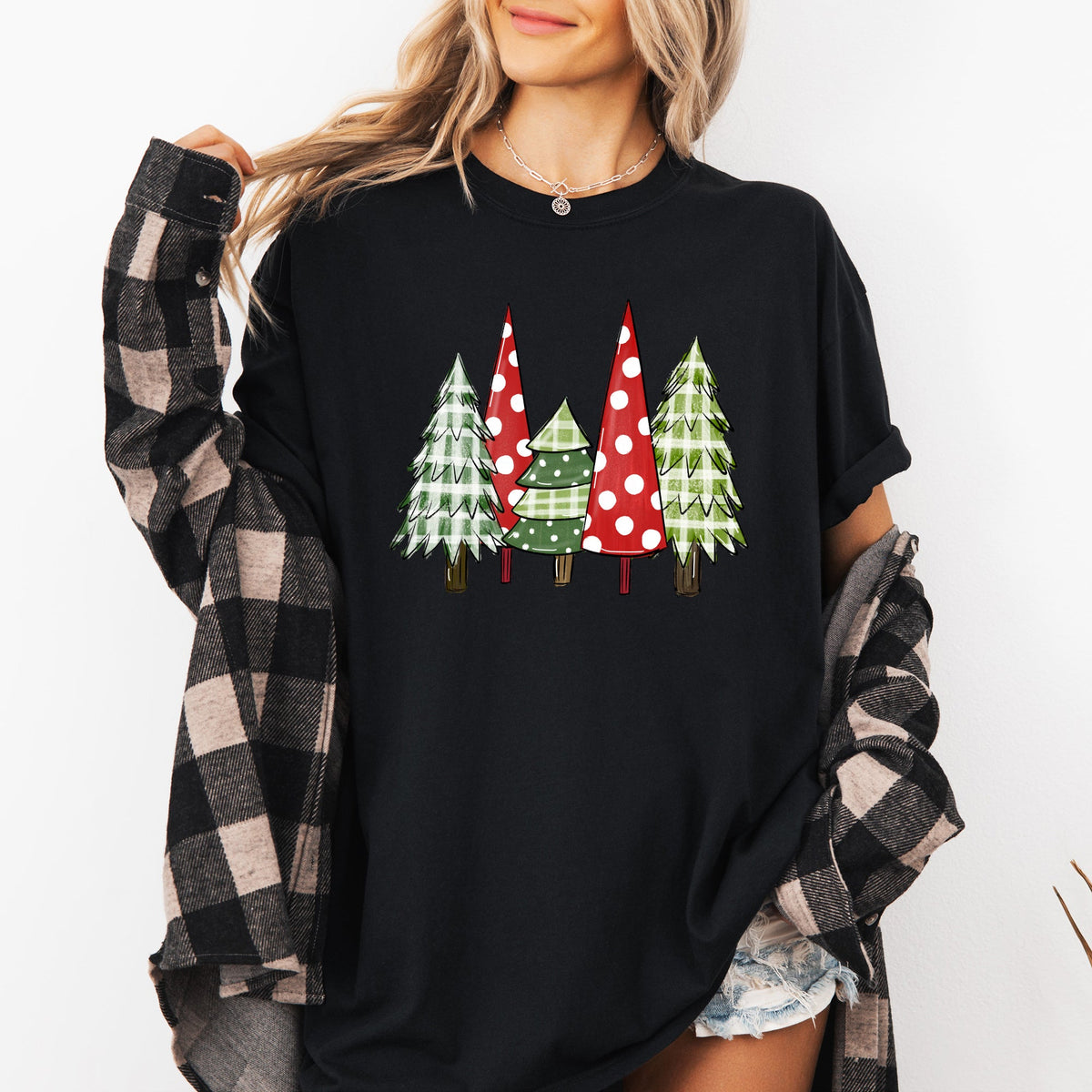 Retro Christmas Trees Winter Snow Santa Holiday Scene Throwback Classic Comfort Colors Tee