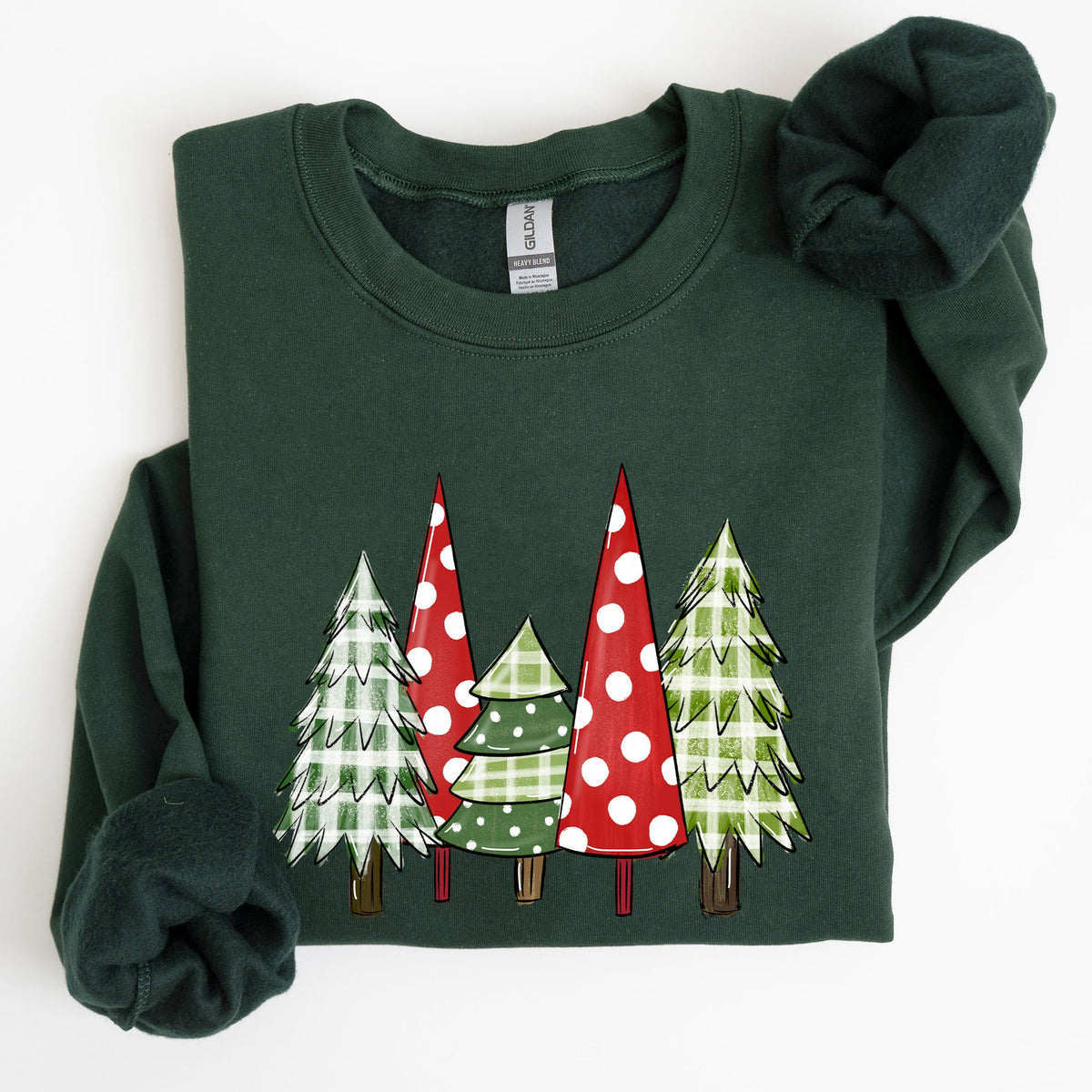 Retro Christmas Trees Winter Snow Santa Vintage Holiday Scenic Print Cozy Sweatshirt