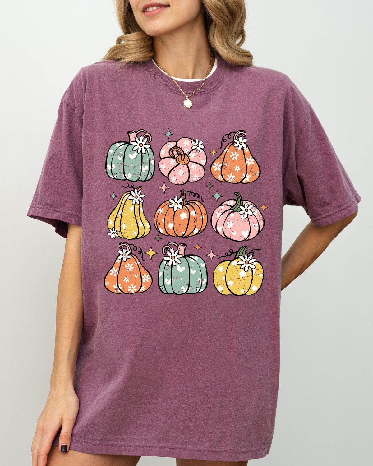 Retro Colorful Floral Pumpkins Halloween Jack-O-Lantern Fall Autumn Comfort Colors Tee