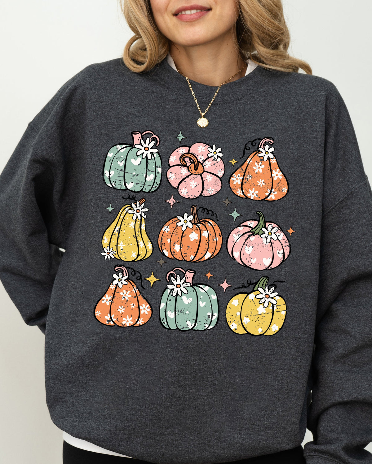 Cozy Retro Colorful Floral Pumpkins Halloween Jack-O-Lantern Fall Autumn Sweatshirt