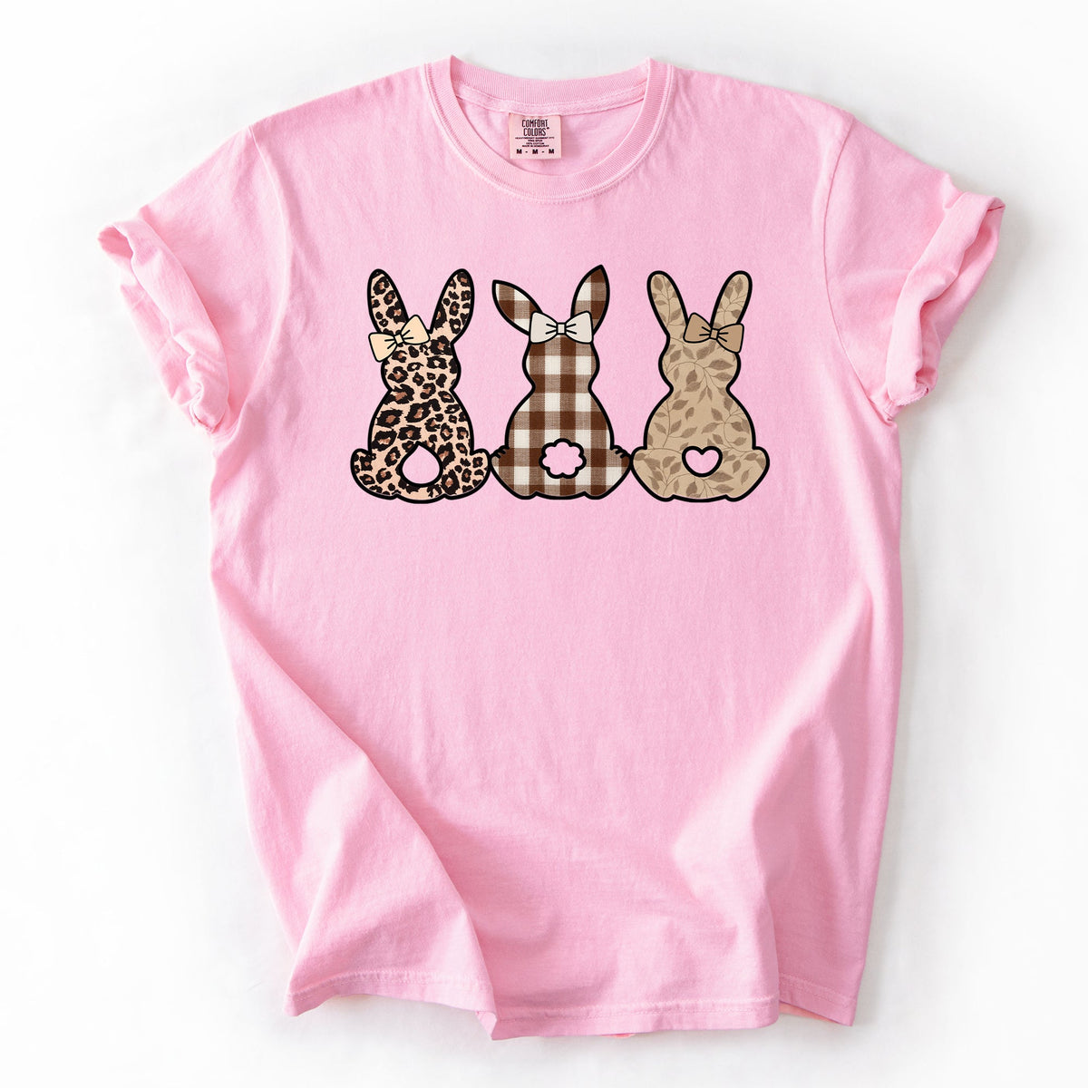 Retro Easter Bunnies Leopard Pattern Bunny Illustration Collection For Festive Style Comfort Colors Tee