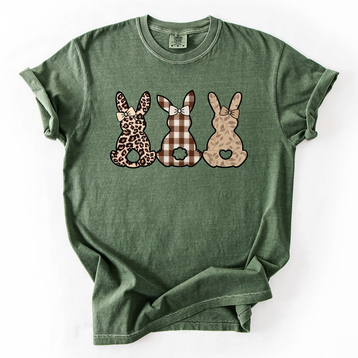 Retro Easter Bunnies Leopard Pattern Bunny Illustration Collection For Festive Style Comfort Colors Tee
