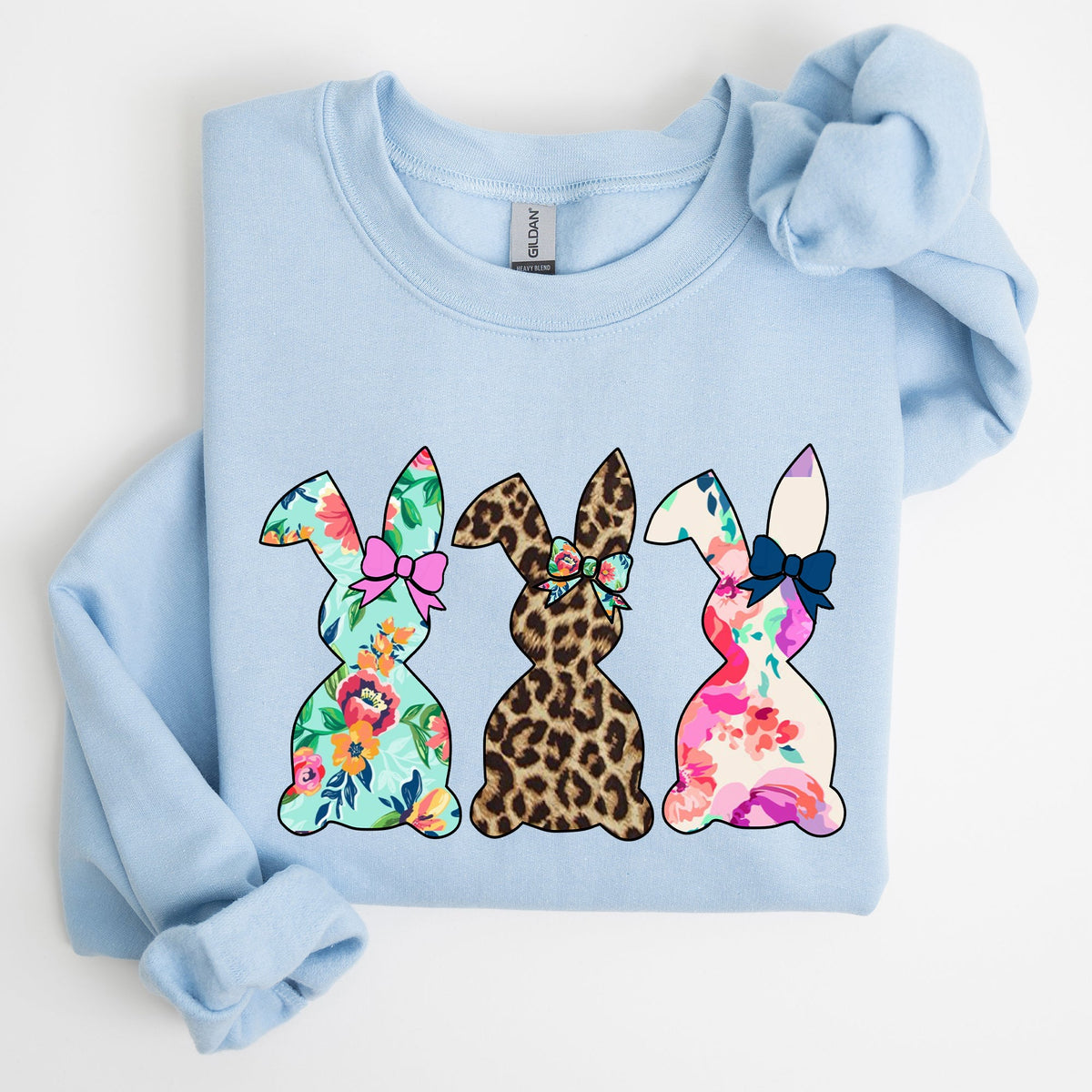 Retro Easter Rabbits Floral Leopard Bunnies Springtime Garden Graphics Sweatshirt