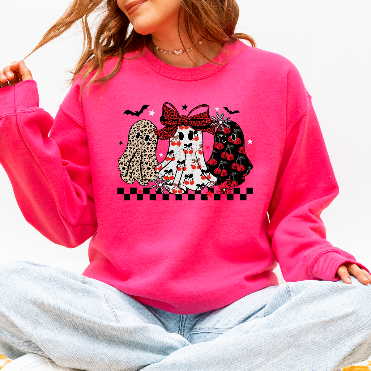 Retro Halloween Ghosts Checkered Pattern Vintage Haunted Collectible Edition Sweatshirt