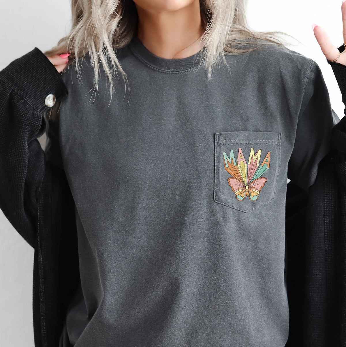 Retro Mama Butterfly Hippie Vintage Boho Style Pocket Tee Edition Forever Free Spirit Graphic Tee