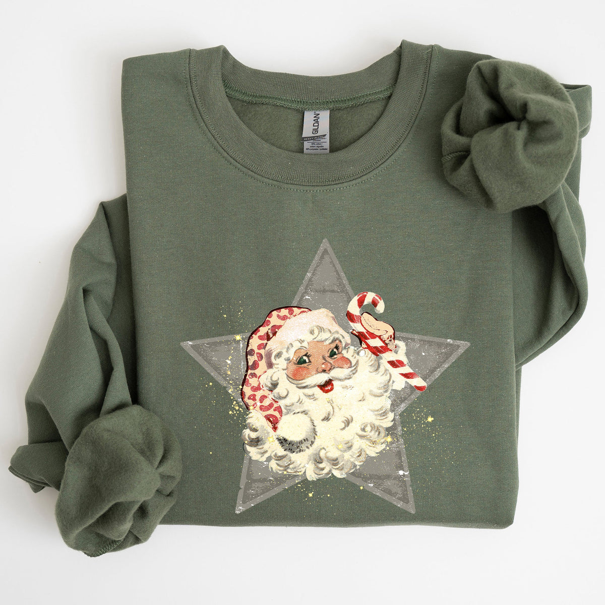 Retro Santa Green Star Christmas Winter Vintage Graphic Holiday Illustration Sweatshirt
