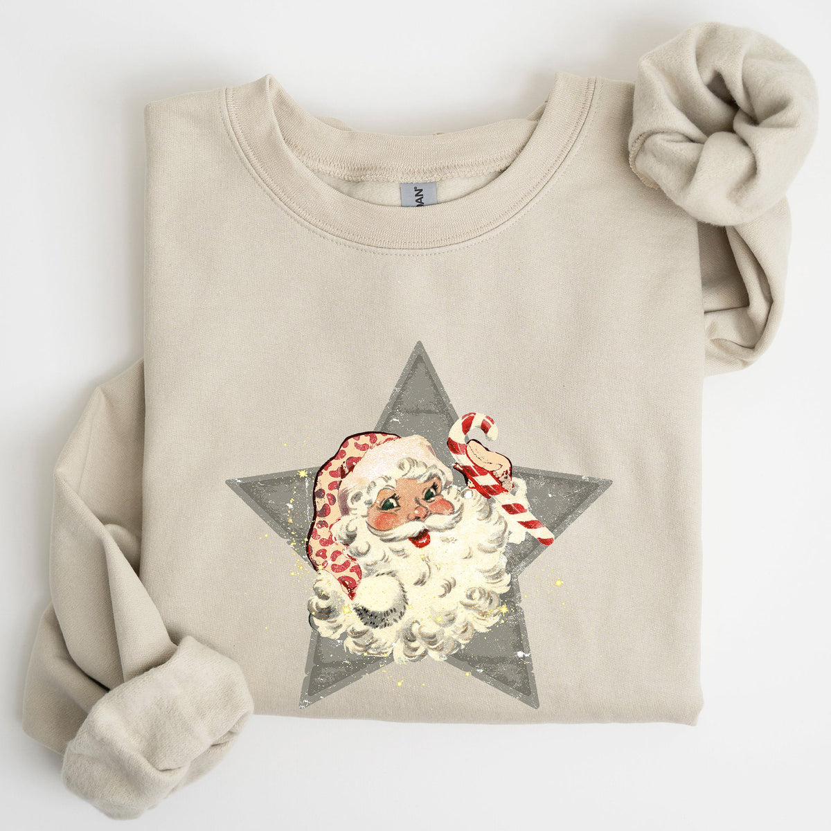 Retro Santa Green Star Christmas Winter Vintage Graphic Holiday Illustration Sweatshirt