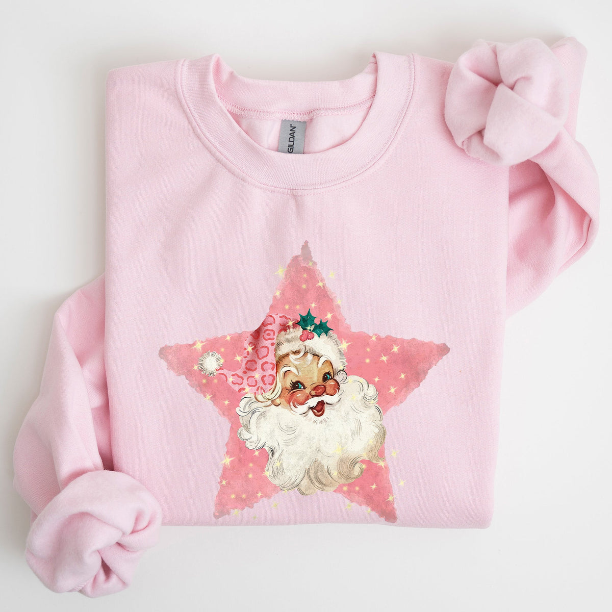 Retro Santa Pink Star Christmas Winter Xmas Holiday Collection Limited Edition Sweatshirt