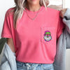 Retro Santa Faux Glitter Christmas Pocket Art Print Design Series Comfort Colors Tee