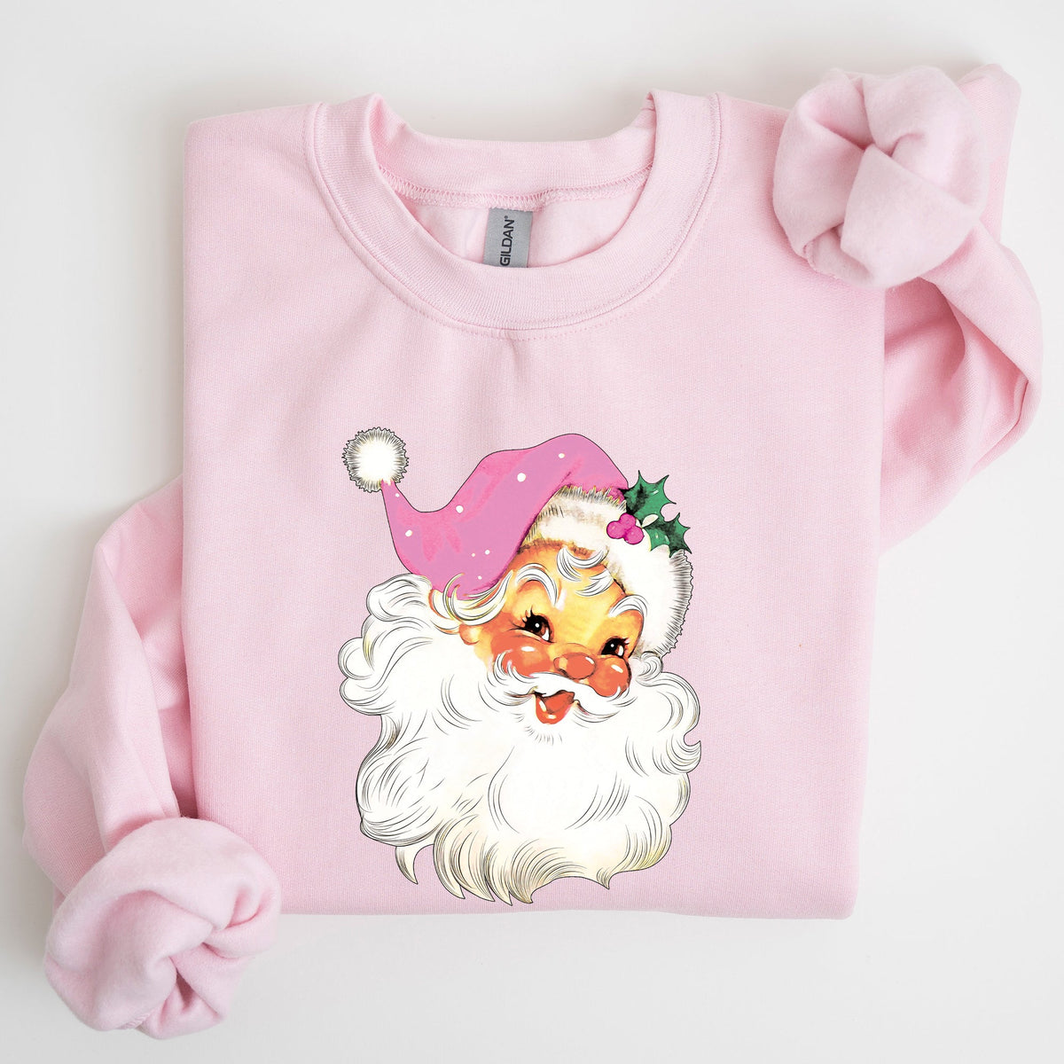 Retro Santa Pink Classic Twinkle Christmas Winter Xmas Holiday Festive Cheer Sweatshirt