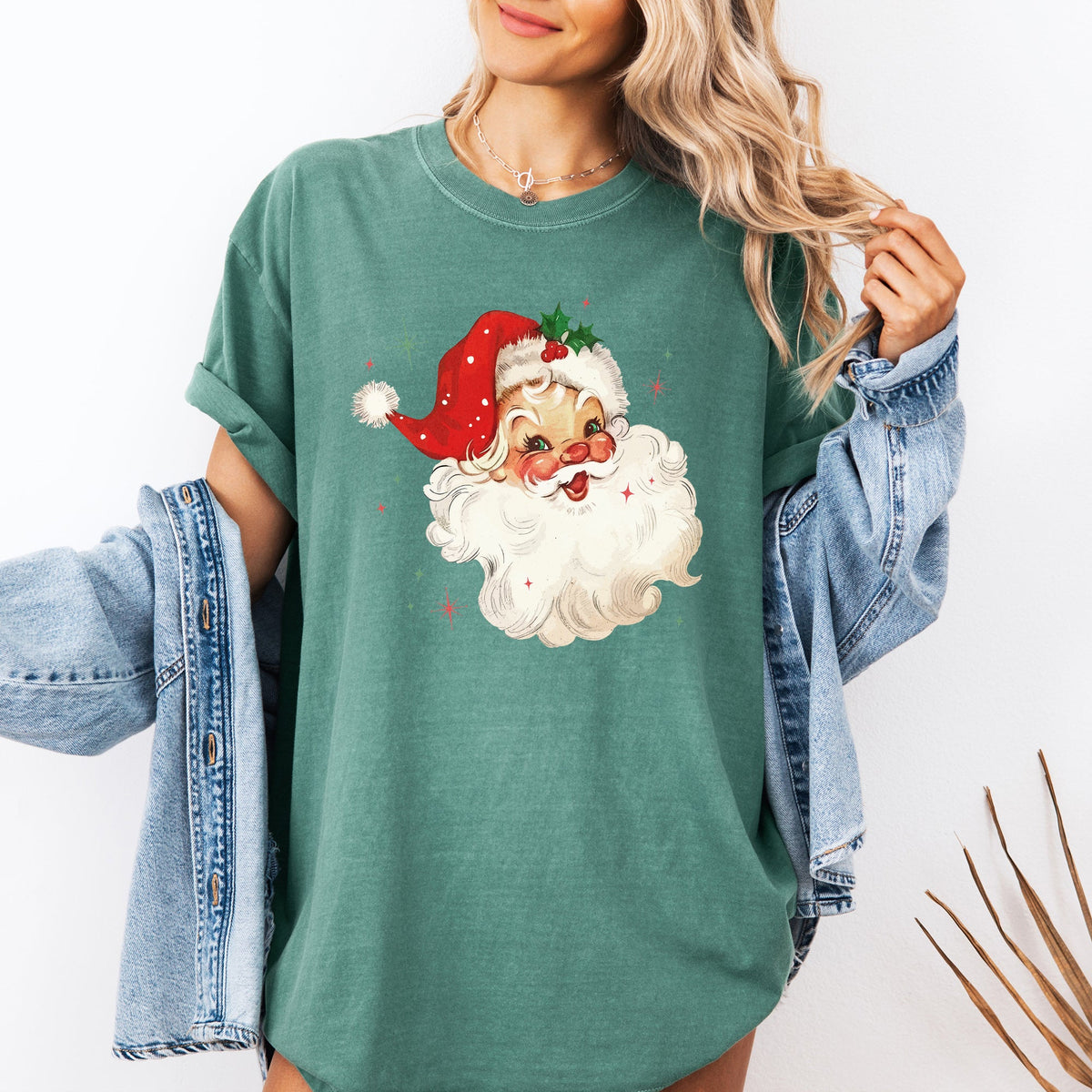 Retro Santa Christmas Sparkles Vintage Winter Snow Xmas Festive Premium Graphic Tee