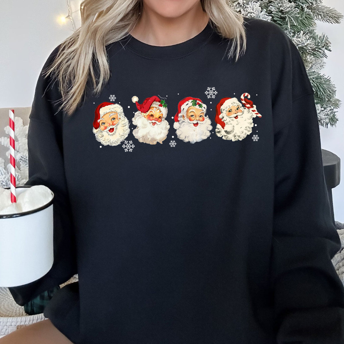 Retro Santas With Snowflakes Christmas Sweatshirt