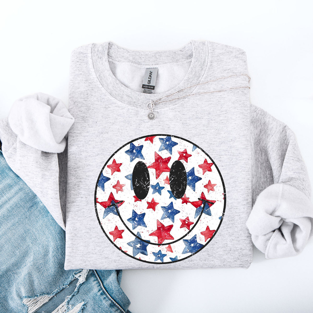 Retro Smiley Vintage Patriotic USA 4th Of July Americana Pride Flag Inspired Design Sweatshirt