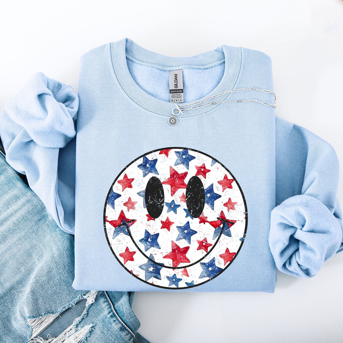 Retro Smiley Vintage Patriotic USA 4th Of July Americana Pride Flag Inspired Design Sweatshirt