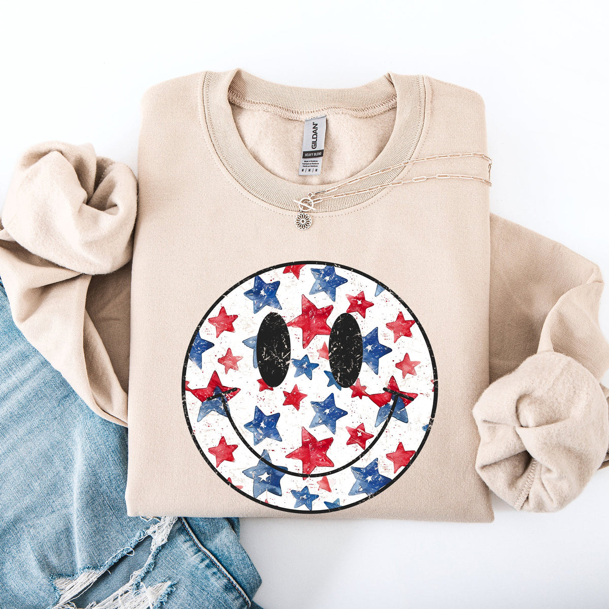Retro Smiley Vintage Patriotic USA 4th Of July Americana Pride Flag Inspired Design Sweatshirt