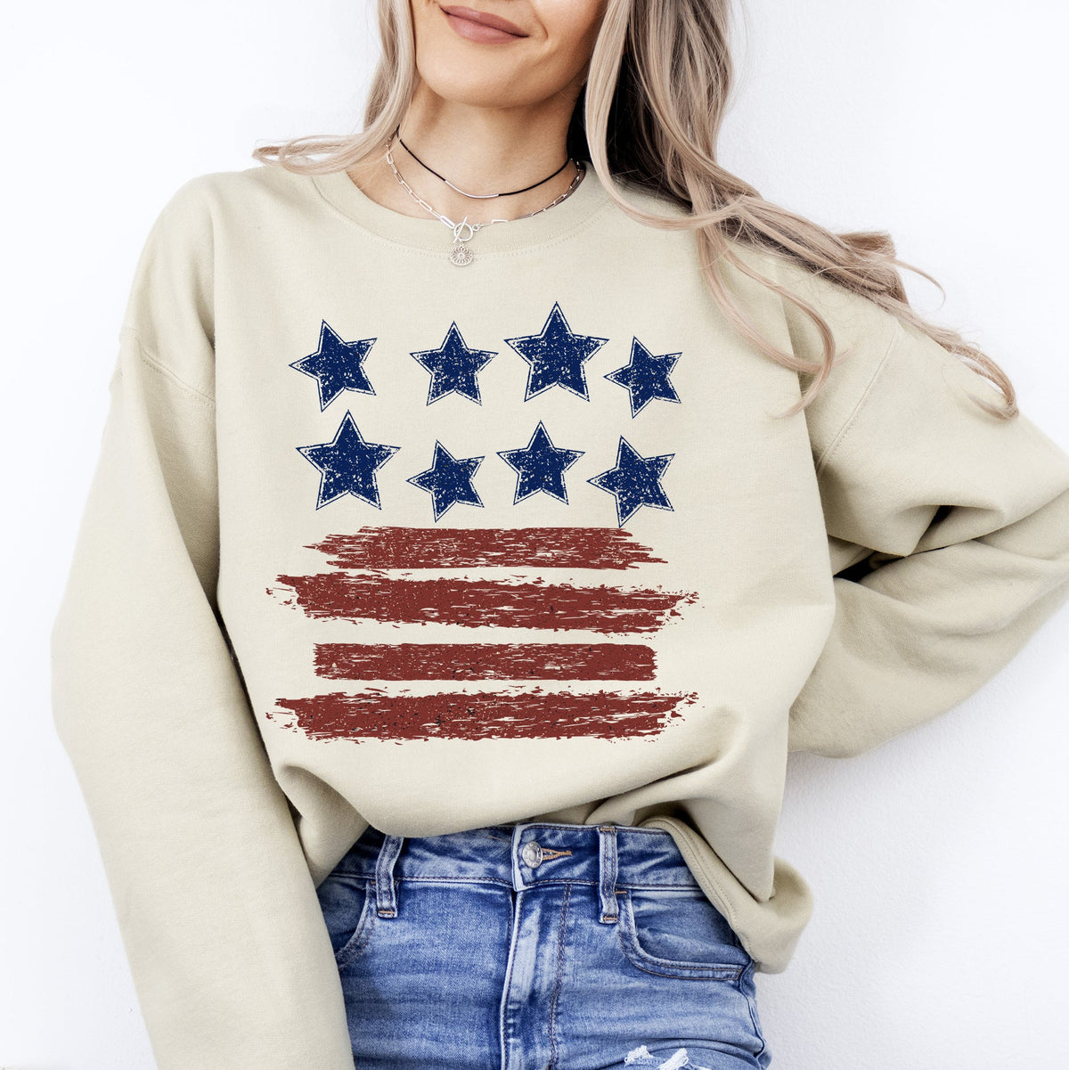 Retro Stars And Stripes Patriotic America Fourth Of July Flag Design Classic Sweatshirt