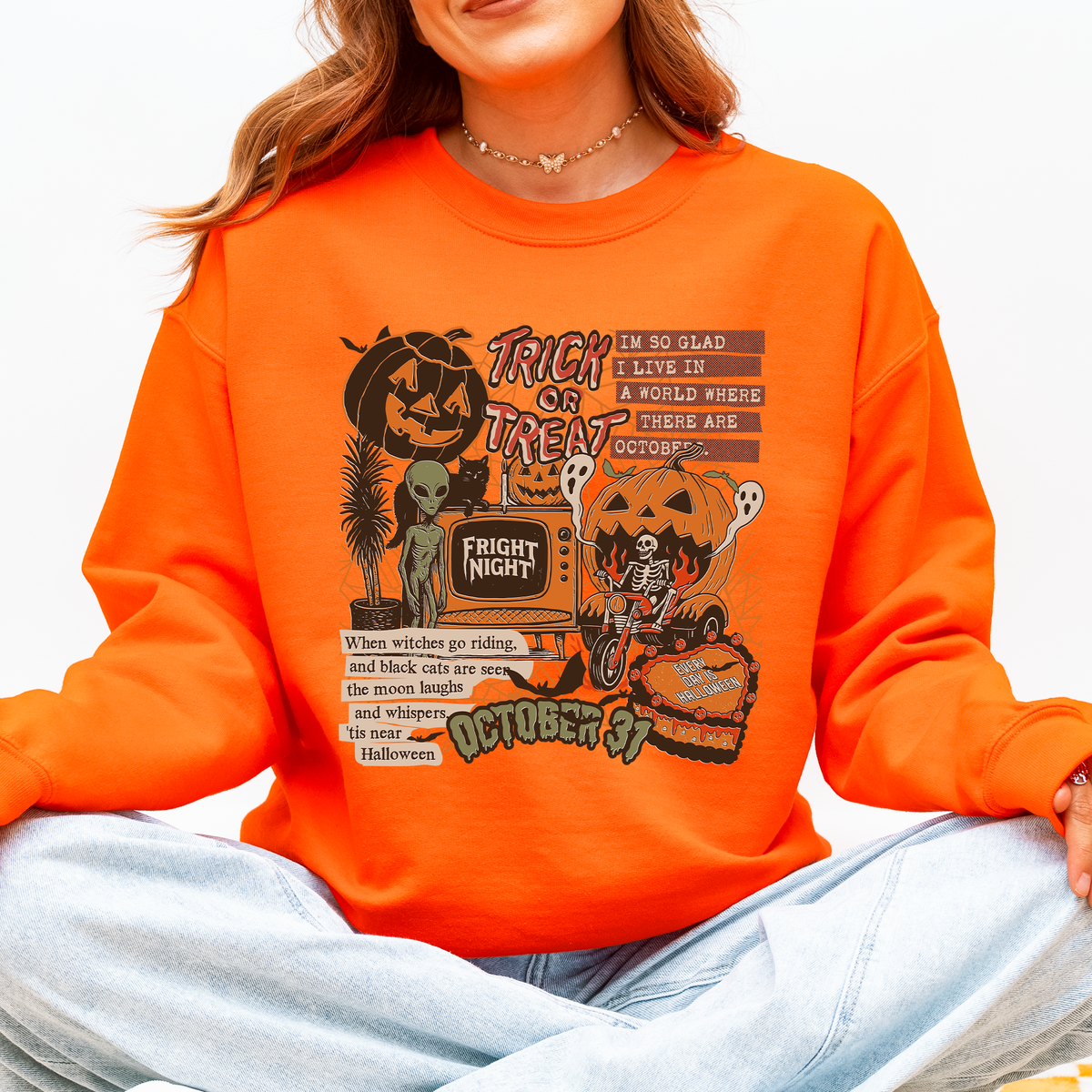 Retro Trick Or Treat Creep Halloween Spooky Vintage Nostalgia Throwback Sweatshirt