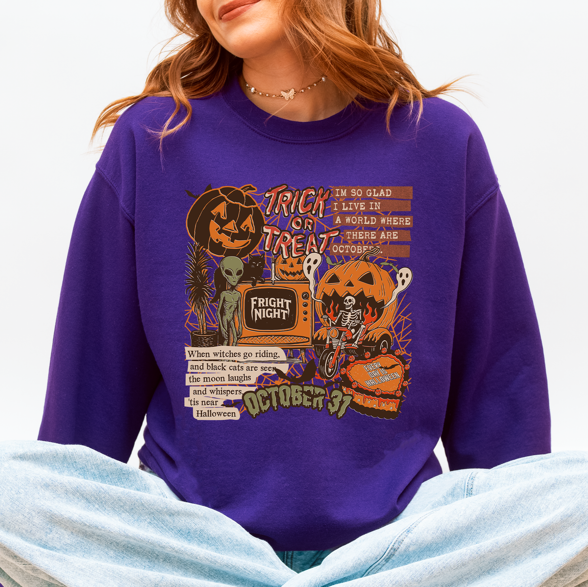 Retro Trick Or Treat Creep Halloween Spooky Vintage Nostalgia Throwback Sweatshirt