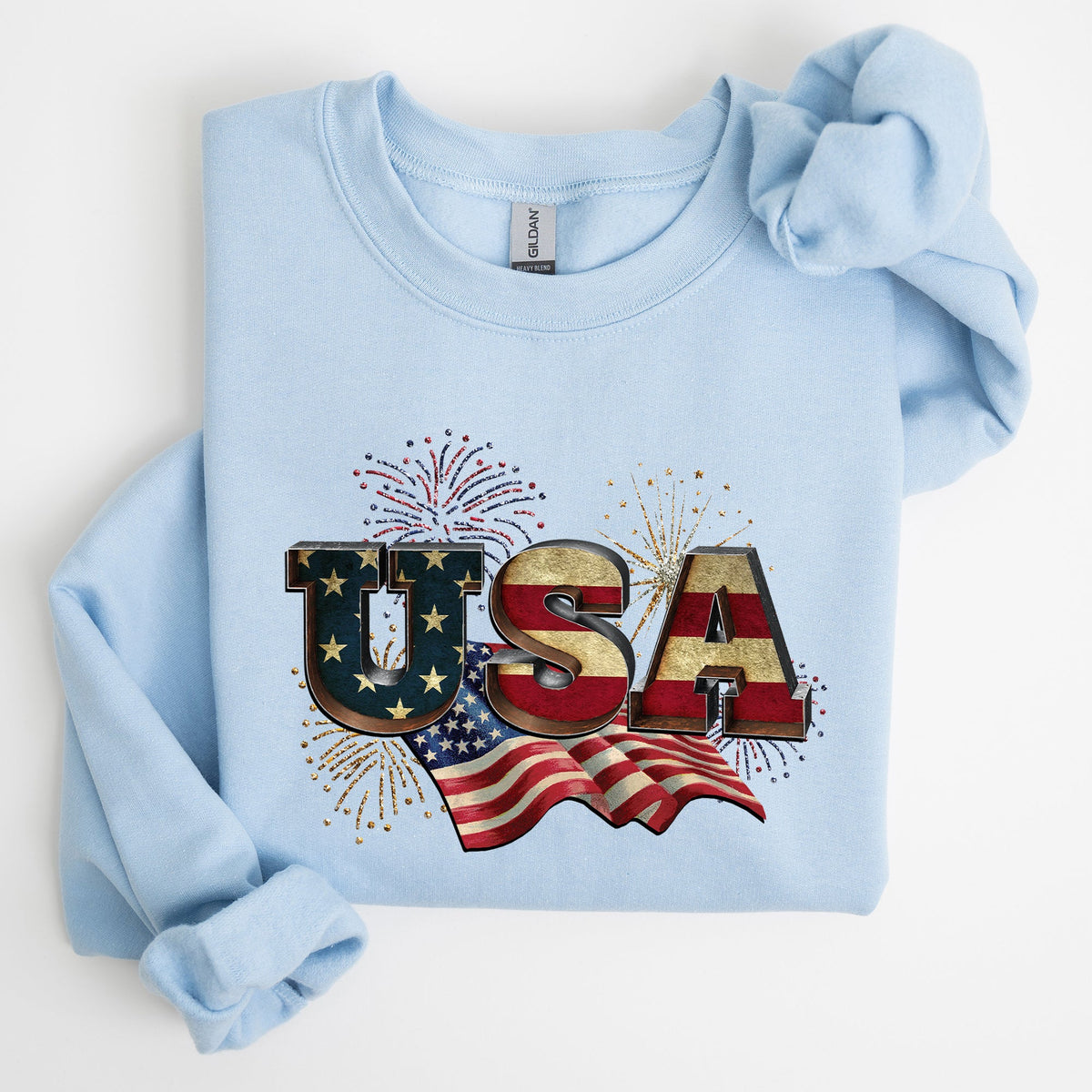 Retro USA Patriotic Fourth Of July Americana Pride Vintage Flag Emblem Distressed Graphic Sweatshirt
