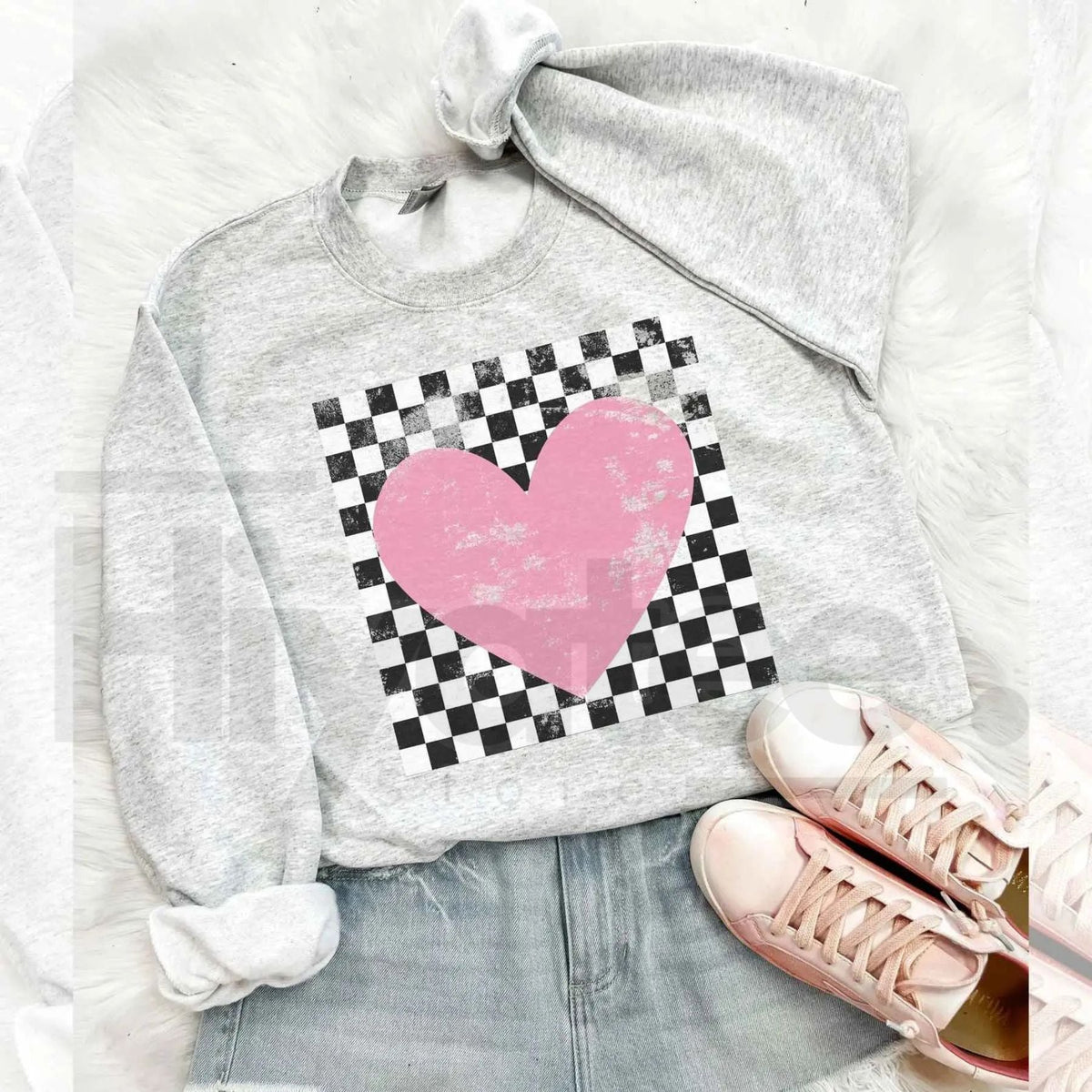 Retro Checkered Heart Sweatshirt: Cute Teacher Valentine Crewneck
