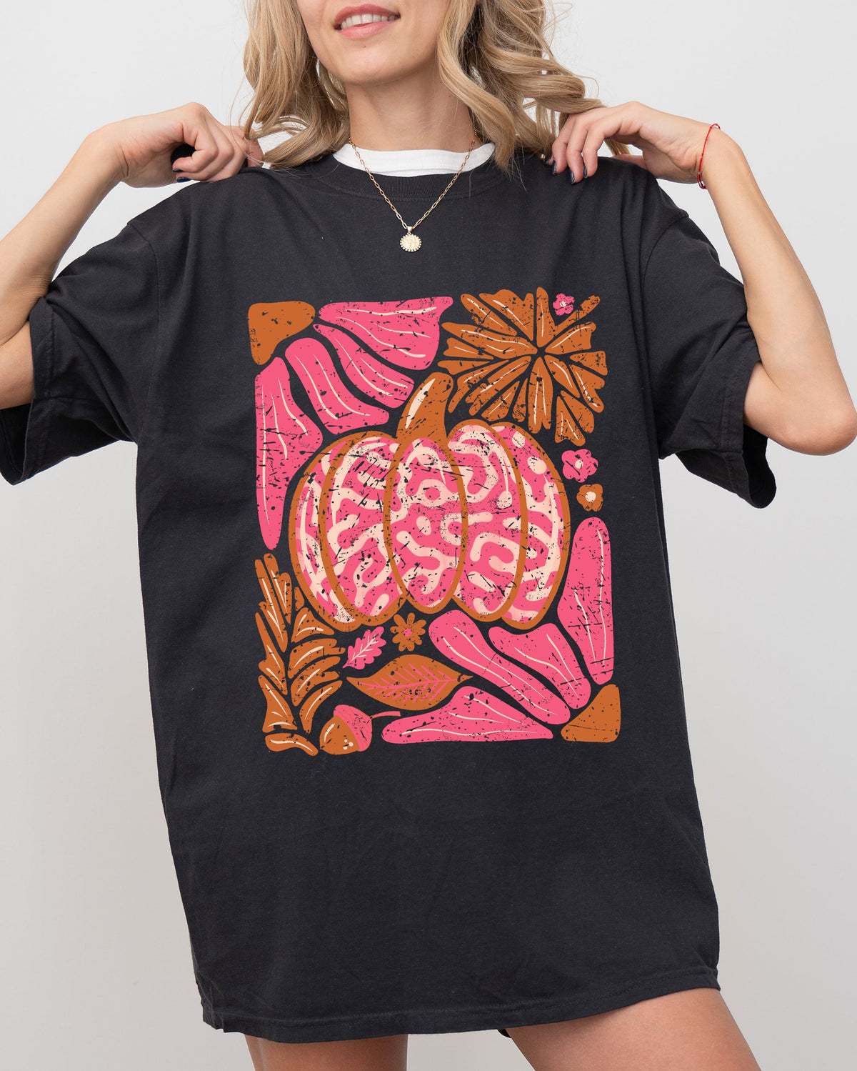 Retro Floral Pumpkin Jack-O-Lantern Harvest Fall Seasonal Design Print Comfort Colors Tee