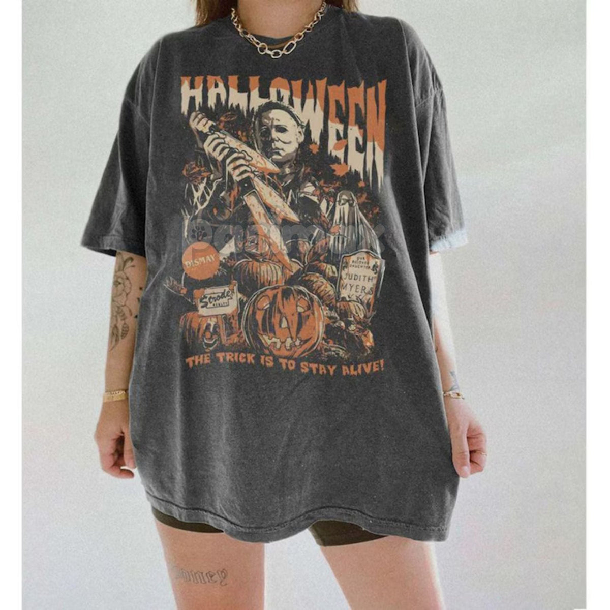 Retro Michael Myers T-shirt – Distressed Horror Movie Shirt, Vintage Halloween Grunge Tee, Spooky Aesthetic Fall Apparel