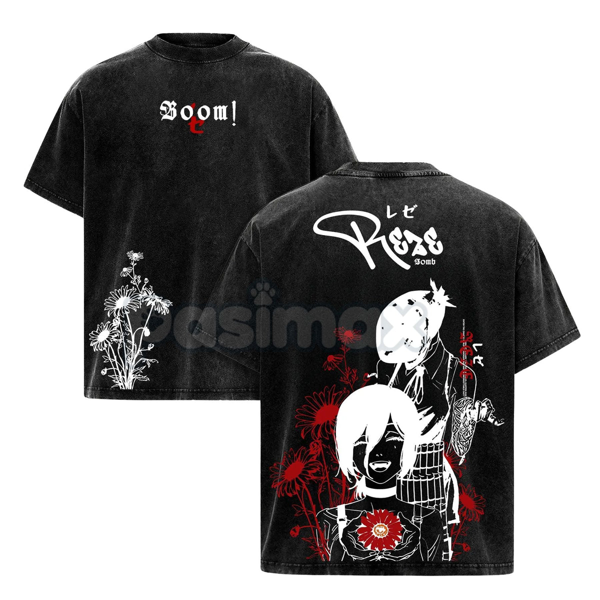 Reze Chainsaw Man T-Shirt – Vintage Washed Oversized Heavy Cotton Tee, Bomb Devil Graphic