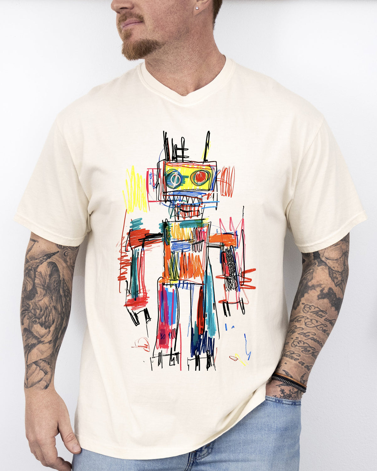 Robot Art Graffiti Colorful Neo Expressionist Retro Pop Art Illustration Comfort Colors Tee